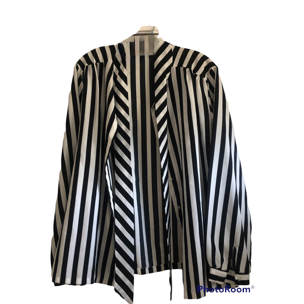 LUCKY ME Womens Black & Crean Stripe Blouse with Tie Size 42